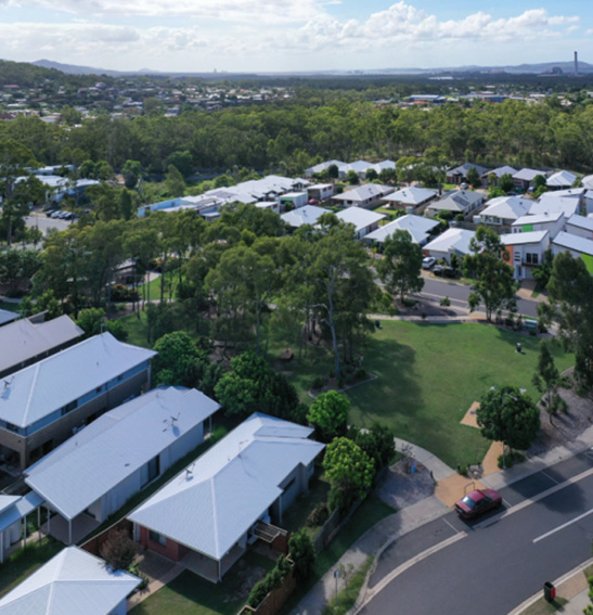 A few blocks of houses surrounded by bushland