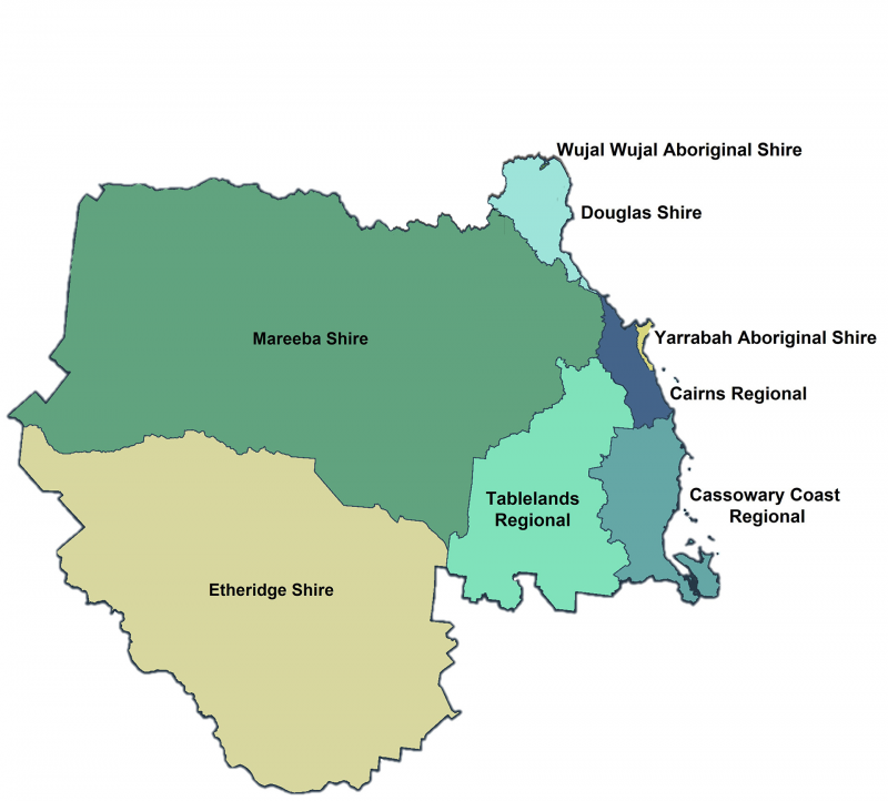 Map showing the councils in the region